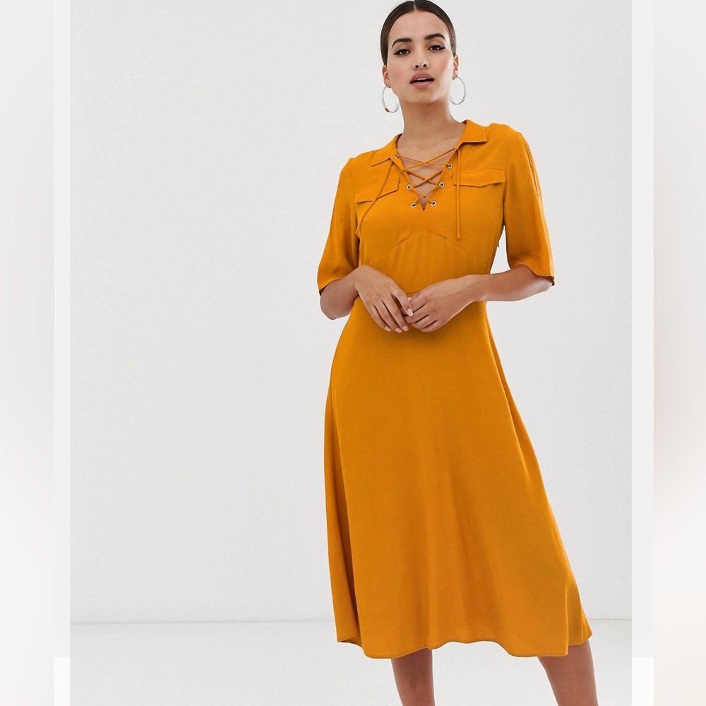 BNWT ASOS Lace up Midi Dress in Orange